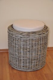 Ratanová taburetka Round ratan kubu polster béžový
