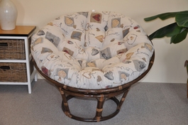 Ratanový papasan 110 cm hnedý polster motív srdca LOVE