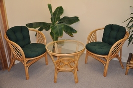 Ratanová sedacia súprava Bahama malá medová polstre zelený dralon