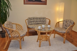 Ratanová sedacia súprava Bahama medová veľká polstre levanduľa