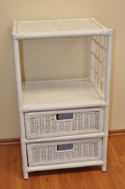 Ratanová komoda 2 zásuvky a police farba biela