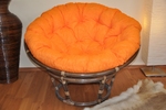 Ratanový papasan 110 cm hnedý polster oranžový melír