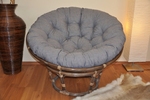 Ratanový papasan 110 cm hnedý polster šedý melír