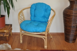 Ratanové kreslo Bahama medové polster tyrkysový melír
