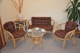 Ratanová sedacia súprava Bahama medová veľká polstre hnedý melír