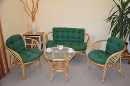 Ratanová sedacia súprava Bahama medová veľká polstre tmavo zelený melír