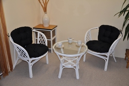 Ratanová sedacia súprava Bahama biela 2+1, polstre čierne