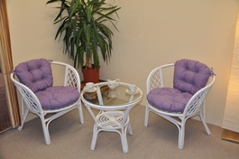 Ratanová sedacia súprava Bahama biela 2+1, polstre fialový melír