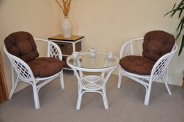 Ratanová sedacia súprava Bahama biela 2+1, polstre hnedý melír