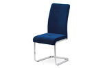 DCL-440 BLUE4 - Jedálenská stolička, poťah korálovo modrá zamatová látka, kovová pohupová chrómovaná p
