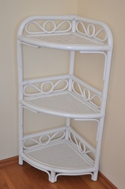 Ratanová polica rohová 3 poschodia biela