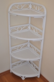 Ratanová polica rohová 4 poschodia biela