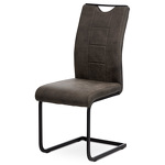 DCL-412 GREY3 - Jedálenská stolička, sivá látka v dekore vintage kože, biele prešitie, kov - čierny lak