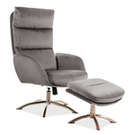 Čalúnené kreslo s podnožkou MONROE VELVET sivá/leštená oceľ