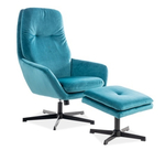 Čalúnené kreslo s podnožkou FORD VELVET tyrkysovo modrá/čierna