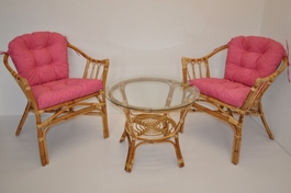 Ratanová sedacia súprava Subaliu - polstre malinový melír