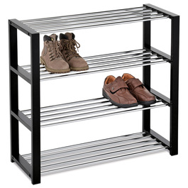 83168-14 BK - Botník, 4 kovové chrómované police, masív kaučukovník, čierny matný lak, nosnosť