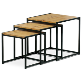 AF-3003 OAK - Set 3 ks odkladacích stolíkov, MDF, dekor divoký dub, kov, čierny lak