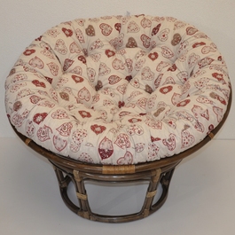 Ratanový papasan 110 cm hnedý polster motív červené srdce