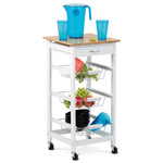 DR-043 - Servírovací stolík / regál, doska masív bambus, MDF, biely matný lak, pojazd