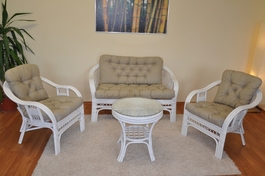 Ratanová sedacia súprava Rio De Janeiro biela polstre tmavo béžový melír