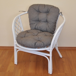 Ratanové kreslo Bahama biele polster šedý melír