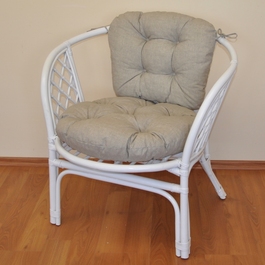 Ratanové kreslo Bahama biele polster tmavo béžový melír