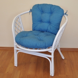 Ratanové kreslo Bahama biele polster tyrkysový melír