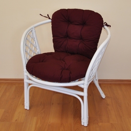 Ratanové kreslo Bahama biele polster vínový keper