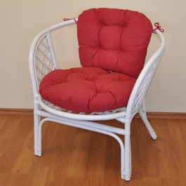 Ratanové kreslo Bahama biele polster vínový melír