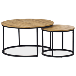 AF-3002 OAK - Set 2 ks stolíkov, MDF doska, dekor divoký dub, kovová podnož, čierny lak