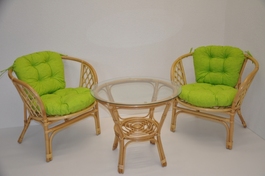 Ratanová sedacia súprava Bahama malá medová polstre svetlozelený melír