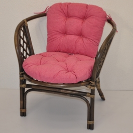 Ratanové kreslo Bahama hnedé polster malinový melír