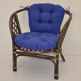 Ratanové kreslo Bahama hnedé polster modrý melír