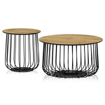 AF-3007 OAK - Set 2 ks stolíkov, pr.60x34, pr.37x37 cm, doska MDF, 3D dekor divoký dub, kovová drôtená podnož, čierny mat