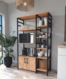 Kuchynský regál 2D RONSE borovica/čierna