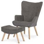 AK-302 LAN2 - Kreslo "ušiak" s podnožkou, poťah hnedá látka, drevené nohy, masív kaučukovník