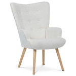 AK-309 WT2 - Kreslo "ušiak", poťah biela látka bouclé, nohy masív kaučukovník