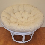 Ratanový papasan 100 cm biely, polster béžový melír