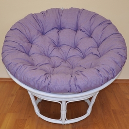 Ratanový papasan 100 cm biely, polster fialový melír