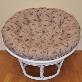 Ratanový papasan 100 cm biely, polster levandule