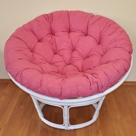 Ratanový papasan 100 cm biely, polster malinový melír
