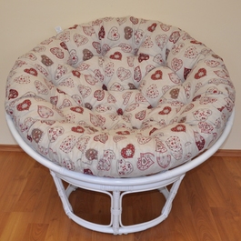 Ratanový papasan 100 cm biely, polster motív červené srdce