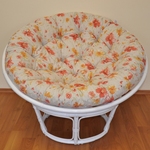 Ratanový papasan 100 cm biely, polster motív kvety