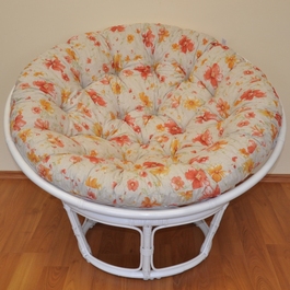Ratanový papasan 100 cm biely, polster motív kvety