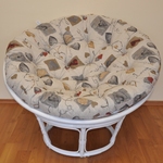 Ratanový papasan 100 cm biely, polster motív srdca LOVE