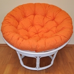 Ratanový papasan 100 cm biely, polster oranžový melír