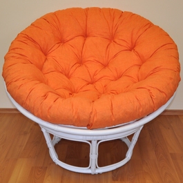 Ratanový papasan 100 cm biely, polster oranžový melír