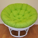 Ratanový papasan 100 cm biely, polster svetlo zelený melír