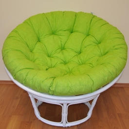 Ratanový papasan 100 cm biely, polster svetlo zelený melír
